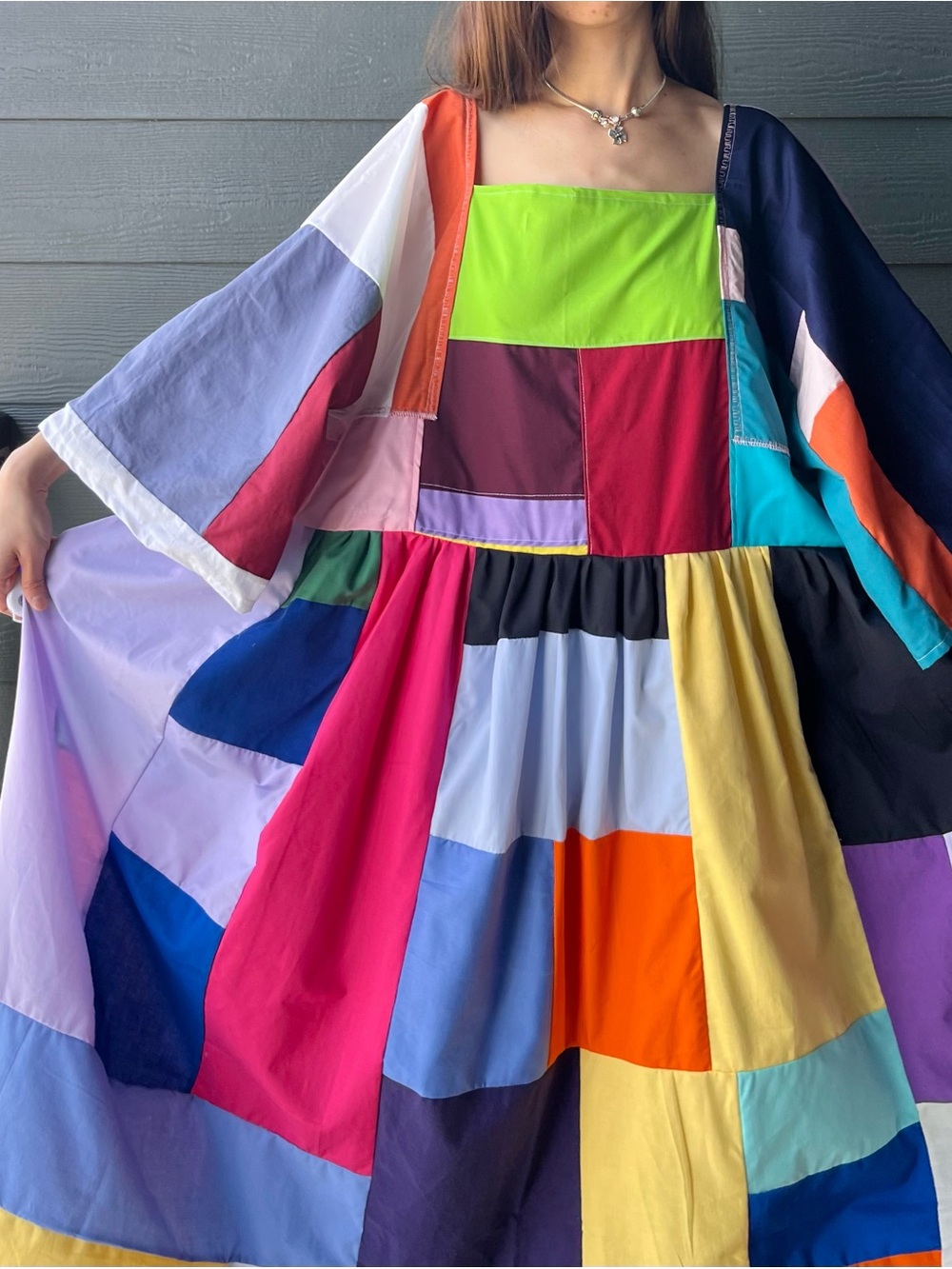Handmade Quilted Patchwork Colorblock Dress SKU 06234